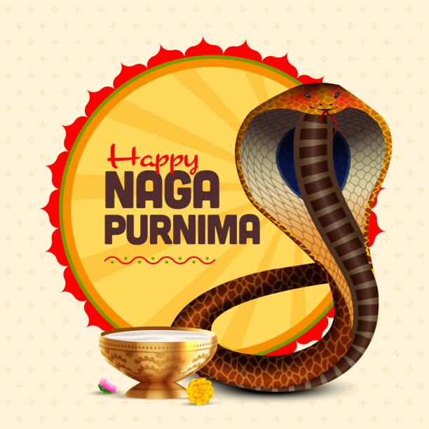Vector illustration of Nag Panchami also called as naga purnima. snake with bowl of milk Vector illustration of Nag Panchami also called as naga purnima. snake with bowl of milk Nag Panchami stock illustrations