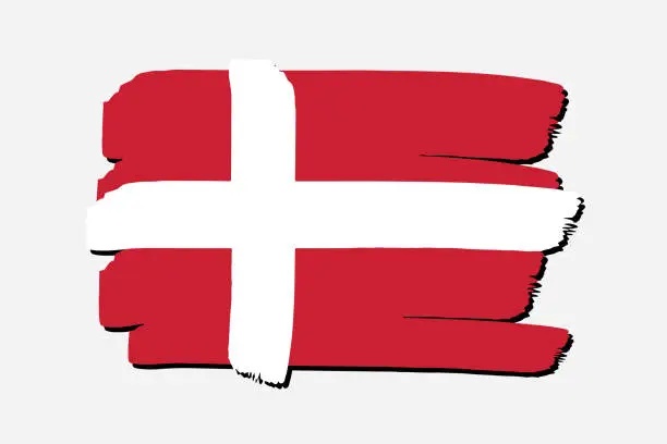 Vector illustration of Denmark Flag with colored hand drawn lines in Vector Format