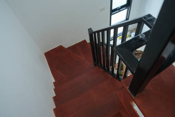 istock Wooden house brown stairs interior design building 1496634310