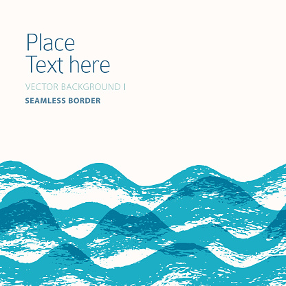 Seamless border with blue hand drawn waves. Vector