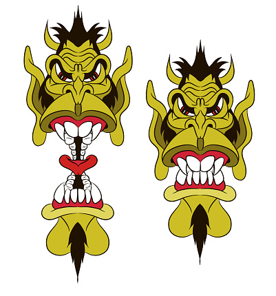 Vector Devil Head With Mouth Open and Closed