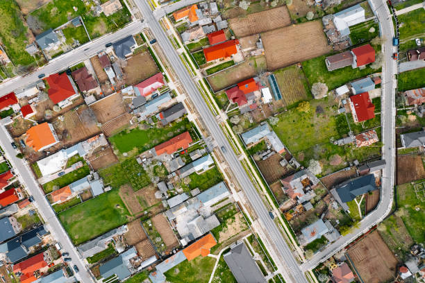 istock Aerial view of village in springtime 1496641112