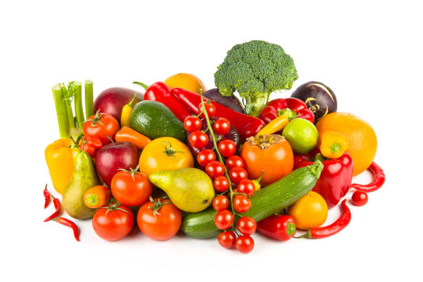 istock vegetables and fruits isolated on white background. 1496644169
