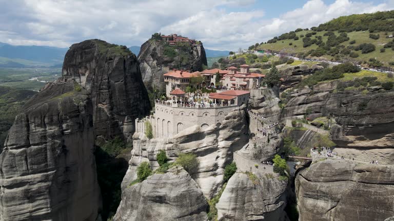 Aerial view of Iera Moni Barlaam Monastery in Meteora, Thessaly, Greece.