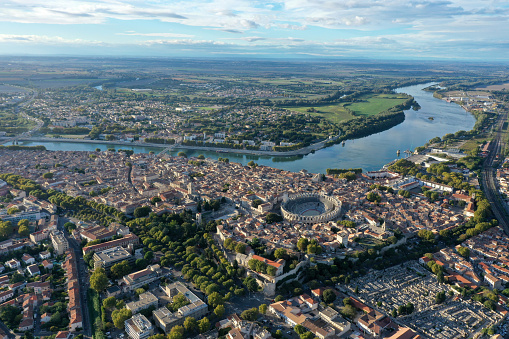 Arles is a coastal city and commune in the South of France with arround 51'000 residents. The image shows the historic part the City, captured during autumn season.