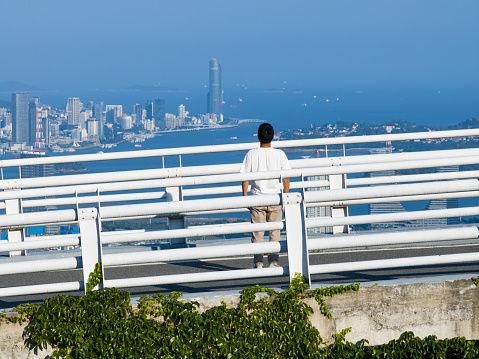 SAN FRANCISCO, CALIFORNIA, USA - July 24, 2018: View of the Alcatraz cruize boat with the tourists going to visit Alcatraz Island. Alcatraz was a federal prison from 1934 to 1963.