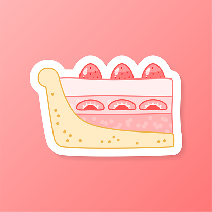 Flat cartoon illustration of a slice of cake with berries. Vector 10 EPS.