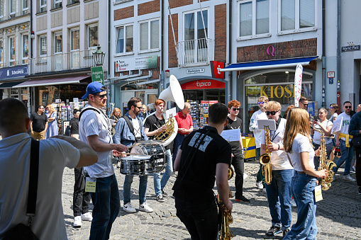 Duesseldorf, Germany, May 27, 2023 - Spontaneous street music 