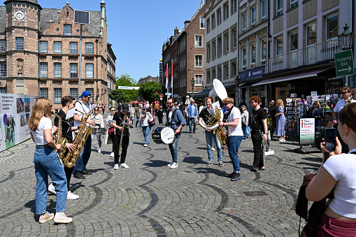Duesseldorf, Germany, May 27, 2023 - Spontaneous street music 