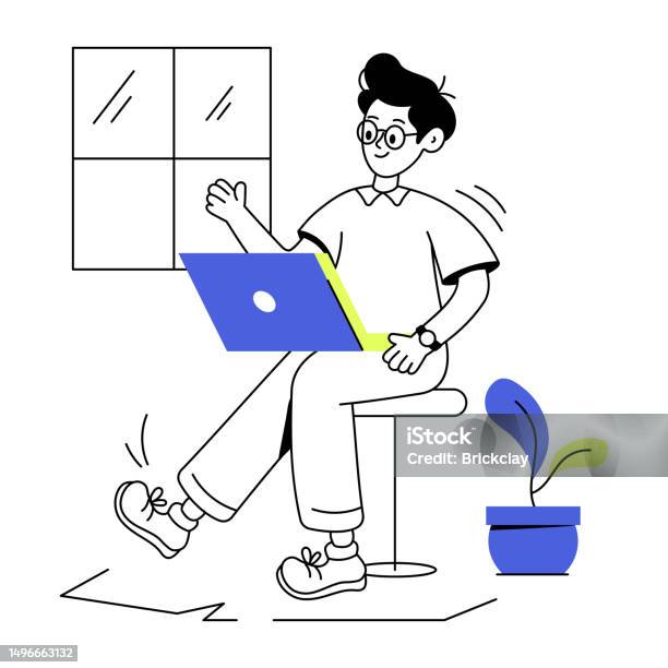 Remote Work Vector Image Remote Work Stock Illustration - Download Image Now - Avatar, Computer ...