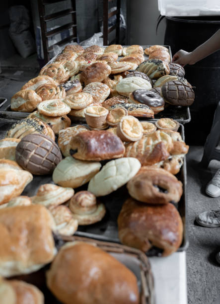 Many different types of Mexican traditional handmade sweet breads placed creating a background.