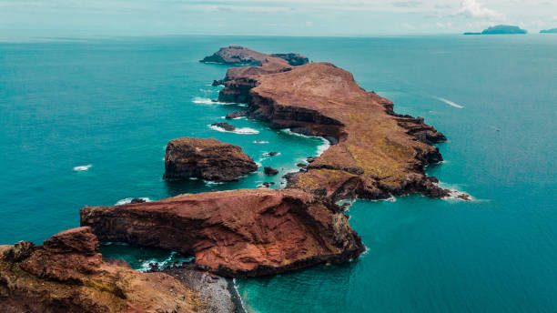 istock Peninsula, cape Ponta de Sao Lorenco in Atlantic ocean. Coastline with cliffs, rocks and sea. Madeira island, Portugal. Drone photography 1496671285