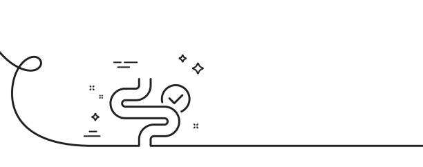 Digestion line icon. Healthy intestine bowel sign. Continuous line with curl. Vector Digestion line icon. Continuous one line with curl. Healthy intestine bowel sign. Intestines colonoscopy symbol. Digestion single outline ribbon. Loop curve pattern. Vector probiotic pattern stock illustrations