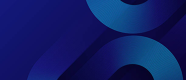 синий абстрактный фон с синими светящимися диагональными закругленными линиями. современный рисунок блестящих геометрических линий. кост - backgrounds technology blue abstract stock illustrations