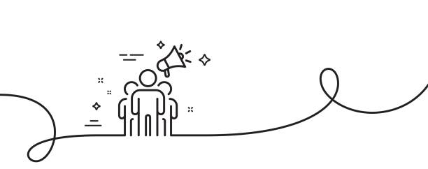 ilustrações de stock, clip art, desenhos animados e ícones de brand ambassador line icon. holding megaphone sign. advertisement device. continuous line with curl. vector - ambassador