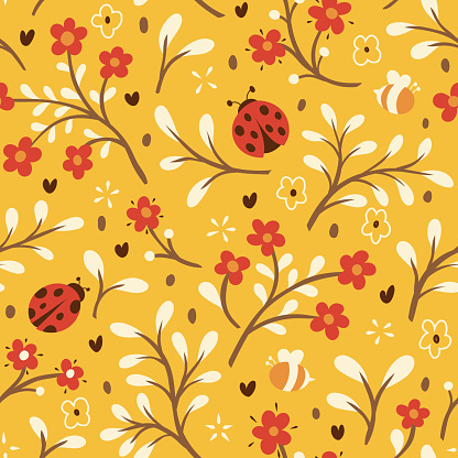 Vector seamless floral pattern. Cute background with botanical elements.