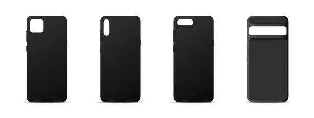 istock Realistic black smartphone cases set. Blank plastic or silicone cover phone collection. Protection accessories for phone 1496682104