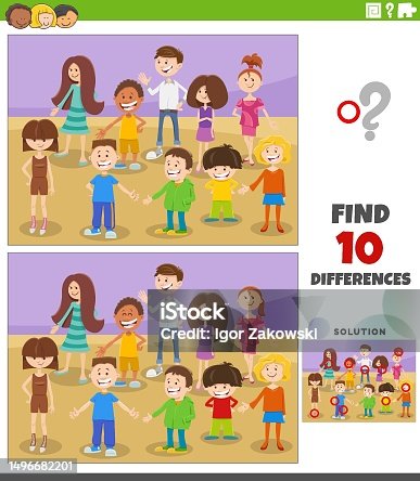 istock differences game with cartoon children or teens characters group 1496682201