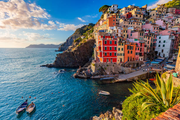 istock Riomaggiore in Cinque Terre, Italy at sunset 1496688896