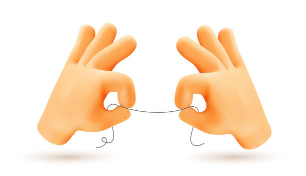 istock Vector illustration of hand gesture sign ok with finger and hold thread on white color background. 3d style emoji design of man hand 1496689145