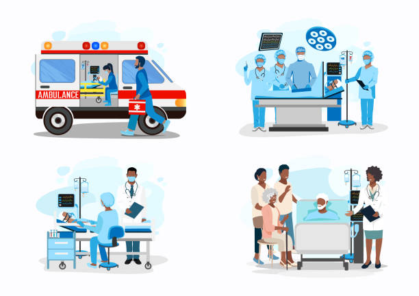 врач и пациент набор - emergency room illustrations stock illustrations