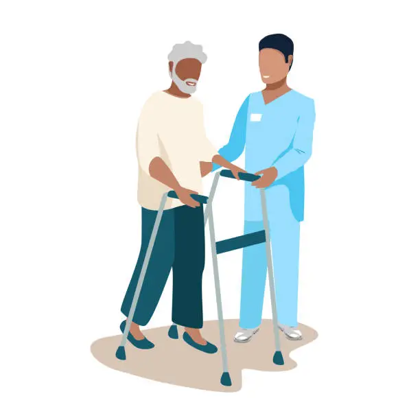 Vector illustration of Nurse caring for the elderly