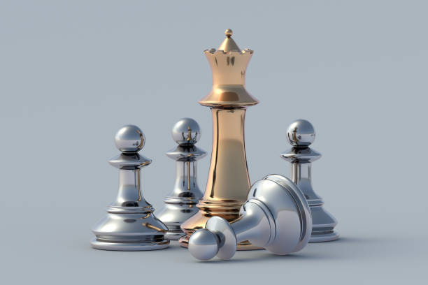 Teamwork and team building. Golden and silver chess figures. Leadership skill. Director of company. Team leader concept. Career growth. Talented employee. Influential worker. 3d render