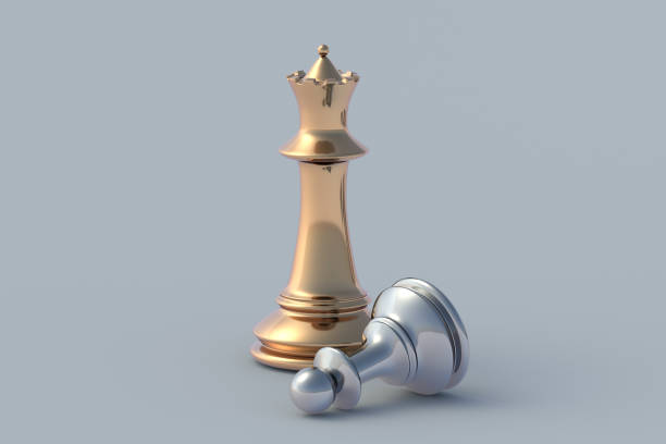 istock Referral program. Golden and silver chess figures. Innovative development. Achievement of the goal. Successful strategy. Corporate relations. Pinnacle of success. Business management. 3d render 1496690352