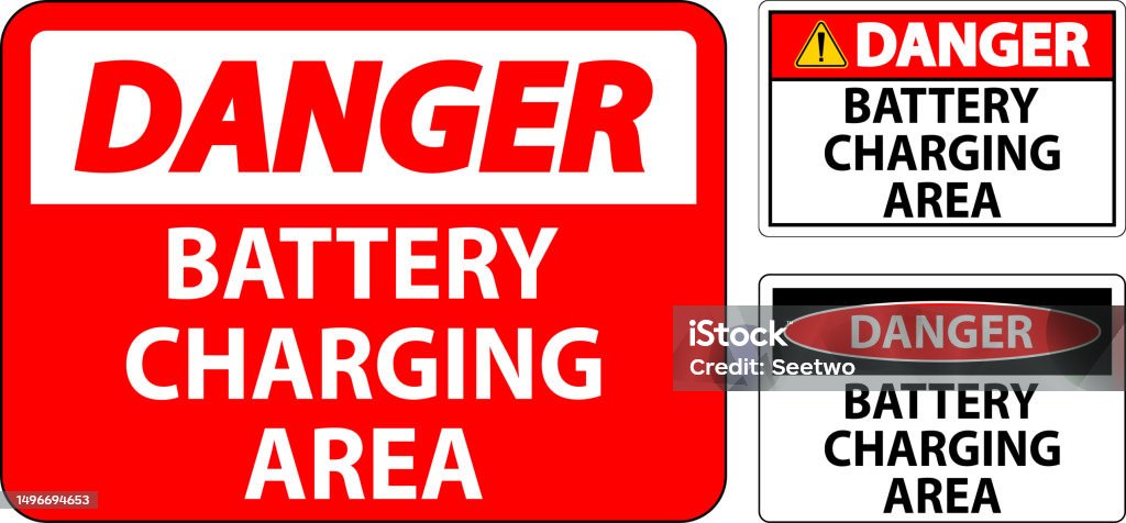 Damage Battery Sign Danger Sign Battery Charging Area On White Background Stock ...