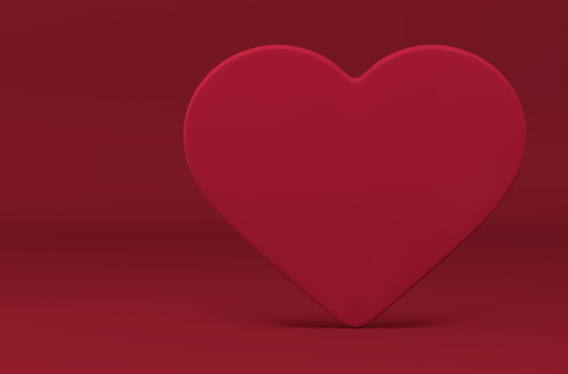 Red 3d heart wall premium romantic wedding Valentines symbol realistic vector illustration. Love enamored decor element showroom design product premium presentation fashion studio background