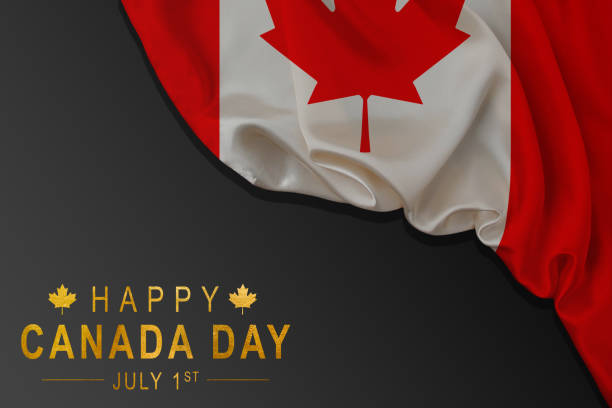 canadá feliz dia da independência cartão de saudação, banner ilustração vetorial. feriado nacional canadense 1 de julho elemento de design com 3d agitando bandeira no mastro. - canadian flag canada flag maple leaf - fotografias e filmes do acervo