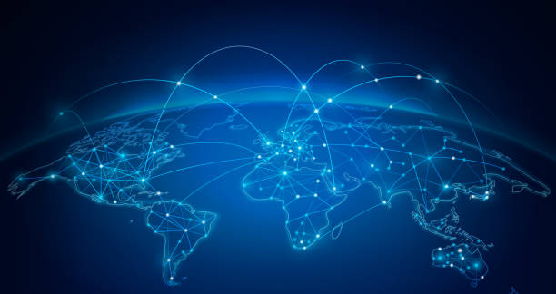 Abstract Network World Map Background Abstract vector illustration of world network. File organized with layers. Global colors used. blue world stock illustrations