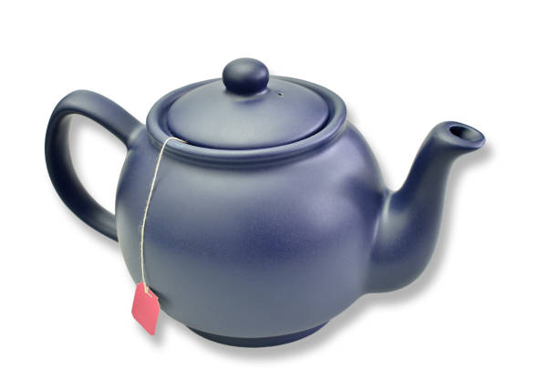 Blue Teapot, isolated on white Background stock photo