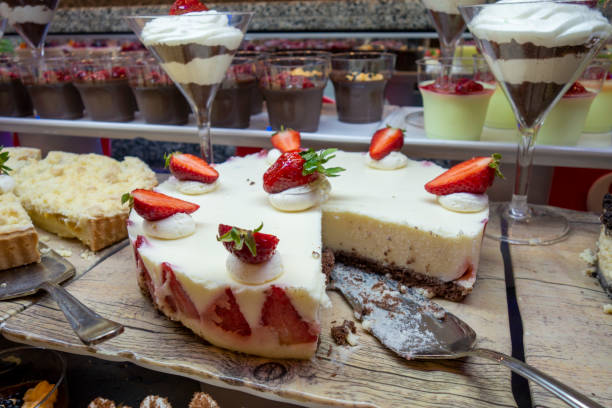 white chocolate cheesecake with strawberry jelly and strawberries