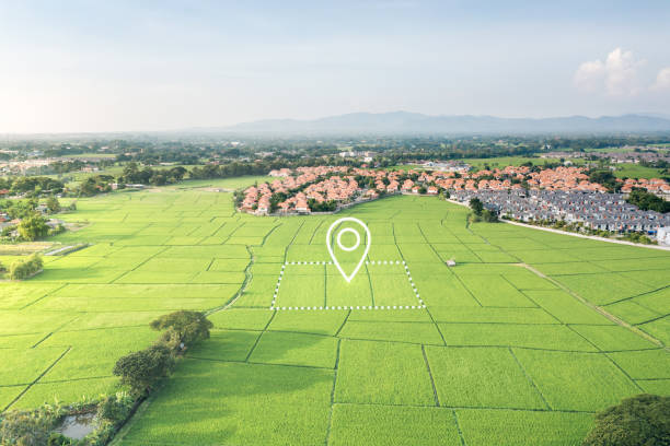 istock Land plot and identify registration symbol in aerial view. 1496716125