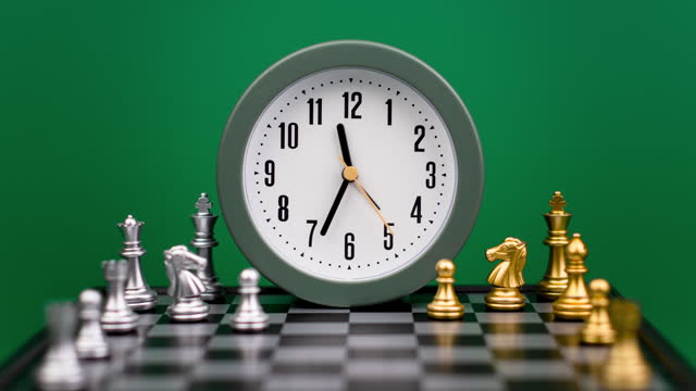 clock speed dial and chess board Strategy planning and strategic concept. Time lapse time. Time concept and value of valuable time.