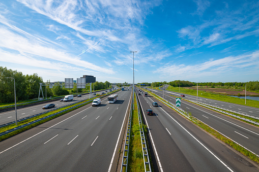 Perspective view of highway A2 near the city of Utrecht, The Netherlands. The way is one of the most important connections between the north and the south of the country.