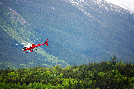 Helicopter flying out from Skagway, Alaska