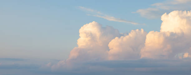 Banner for cover photo of a website or profile. Cover image of colorful clouds in the sky during a sunset. stock photo