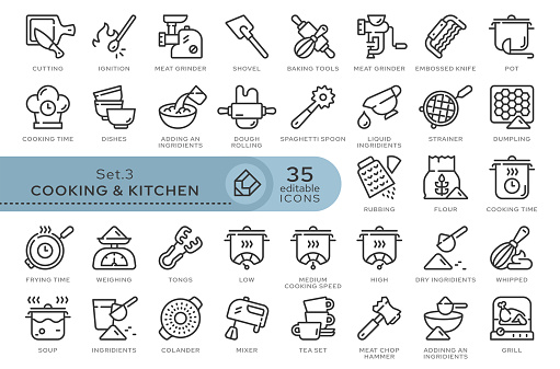 Set of conceptual icons. Vector icons in flat linear style for web sites, applications and other graphic resources. Set from the series - Cooking and Kitchen. Editable outline icon.