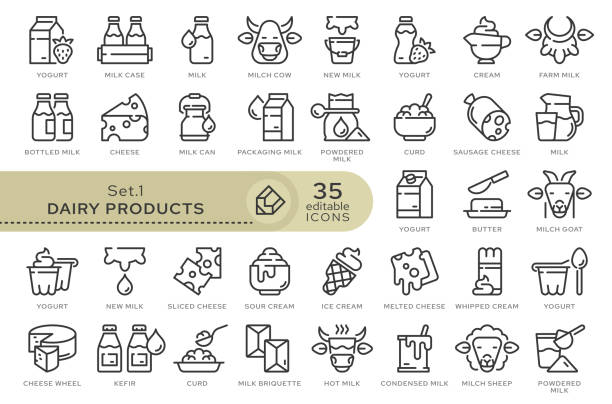 set icons milchprodukte 01 - quark stock-grafiken, -clipart, -cartoons und -symbole