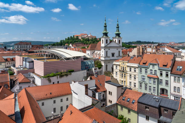 Experience the captivating charm of Brno, Czech Republic, with this stunning cityscape photograph. The image showcases the seamless blend of historic and modern architecture that defines Brno. Ideal for travel publications, city guides, or any project seeking to showcase the vibrant beauty of Brno.
