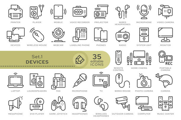 ustaw ikony urządzeń 01 - dvd player computer icon symbol icon set stock illustrations