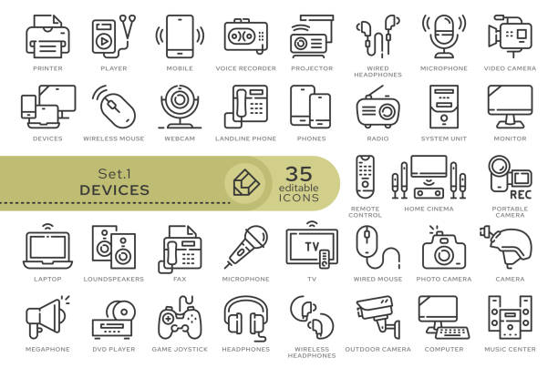 ilustrações, clipart, desenhos animados e ícones de definir ícones dispositivos 01 - dvd player computer icon symbol icon set
