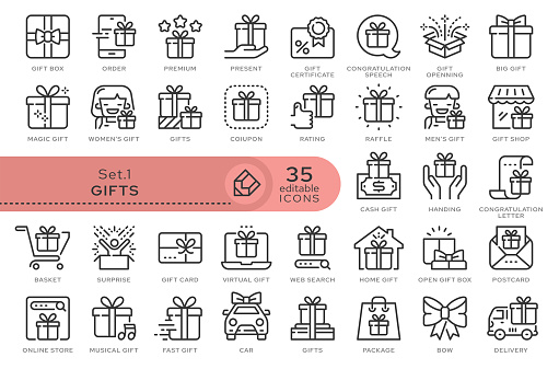 Set of conceptual icons. Vector icons in flat linear style for web sites, applications and other graphic resources. Set from the series - Gift and Present. Editable outline icon.