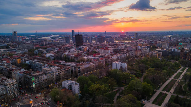 istock Belgrade city skyline at sunset 1496730675