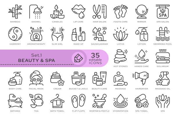 zestaw ikon spa 01 - water lily swimming pool health spa water stock illustrations
