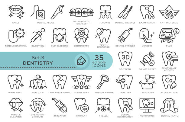 illustrazioni stock, clip art, cartoni animati e icone di tendenza di impostare le icone stomatologia 03 - sbiancamento dentale