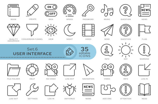 illustrations, cliparts, dessins animés et icônes de définir les icônes interface utilisateur 06 - looking off camera