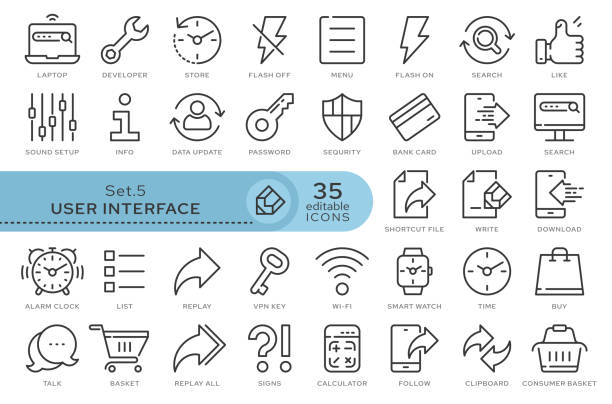 illustrations, cliparts, dessins animés et icônes de définir les icônes interface utilisateur 05 - looking off camera